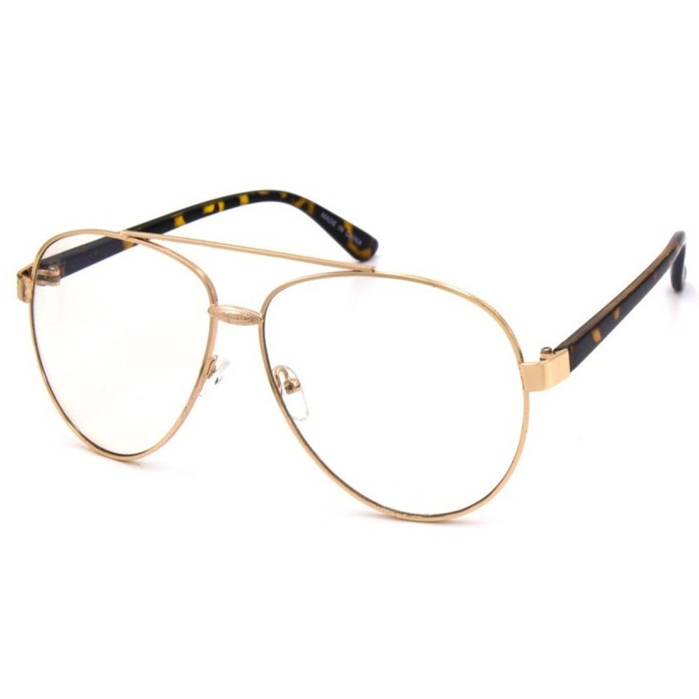 Aviator Glasses Gold Frame Tortoise Temple Clear Lens Fashion‎ Eyewear Hip Hop